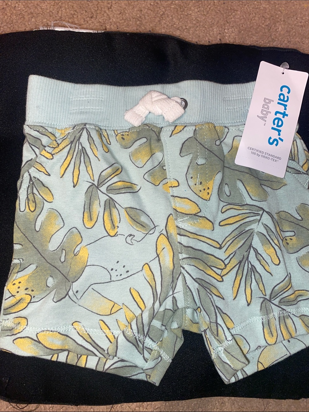 Carter's Mint Green Tropical Leaf Shorts with Yellow Accents
